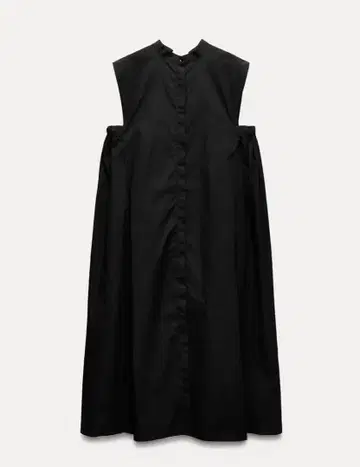 ZARA 미디 볼륨 원피스 인기 셔츠 원피스 블랙 새상품급 밴딩
