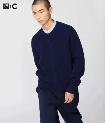 UNIQLO:C 크루넥 풀 집업 가디건 네이비 L
