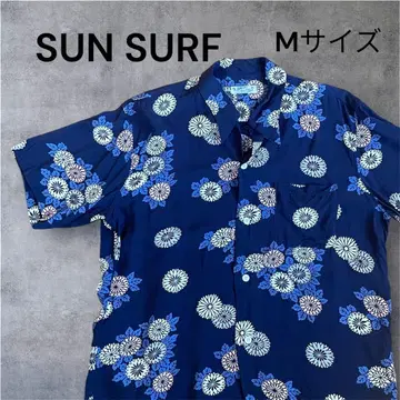 SUN SURF 알로하 셔츠 국화 패턴 네이비 M 사이즈 레이온 100%