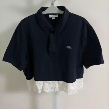 [a769] LACOSTE 반팔 피케 셔츠 네이비 레이스 장식