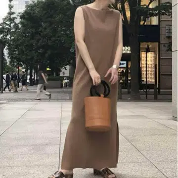 컨디션 최상 L'Appartement 리브 원피스 슬리브리스 슬릿 브라운