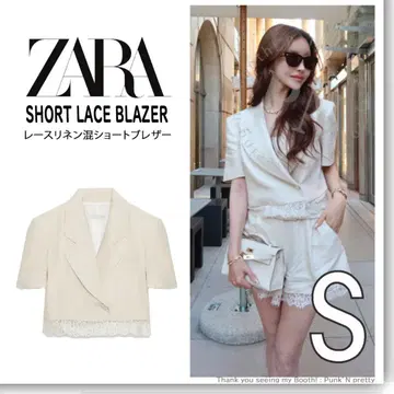 새상품 ZARA 레이스 린넨 혼방 숏 블레이저 S