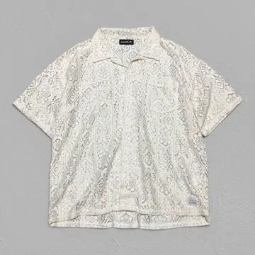 새상품급 KINGSIZE 레이스 편직 반팔 셔츠 화이트 XL 오픈 카라