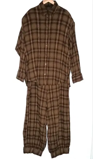 ZARA 셋업 체크 셔츠 와이드 팬츠 M 브라운