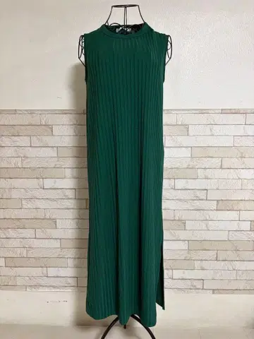 MOUSSY 슬리브리스 리브 롱 원피스 그린