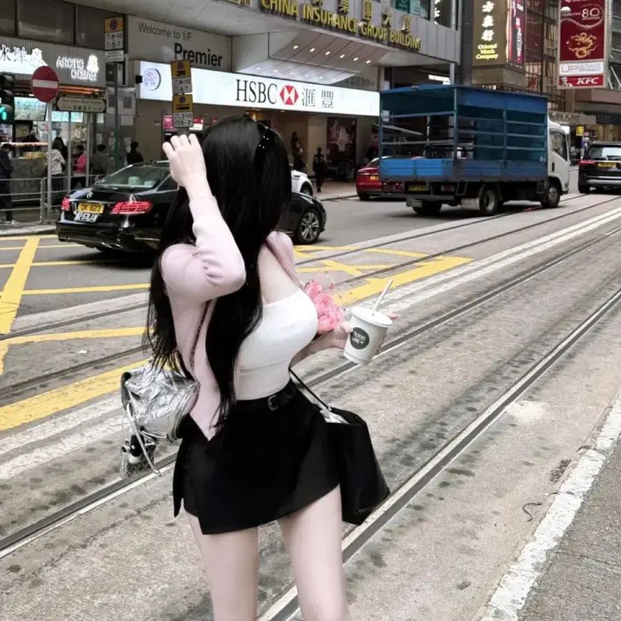 글램니 리얼 골반 트임 미니스커트 블랙