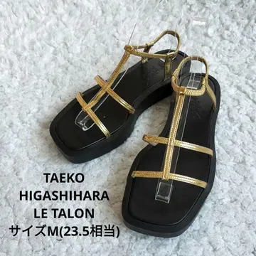 새상품급 히가시하라 타에코 x 탈론 아츠조코 W 스트랩 샌들 골드 M