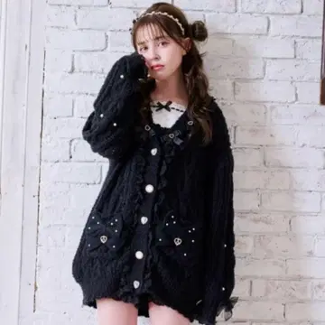 리즈리사 메니 리본 롱 가디건 블랙