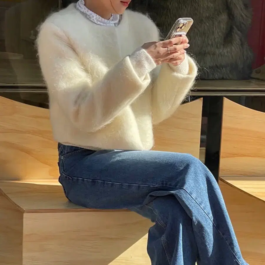 (새상품) 모슈파모슈 모헤어 퍼 크롭 자켓 숏코트