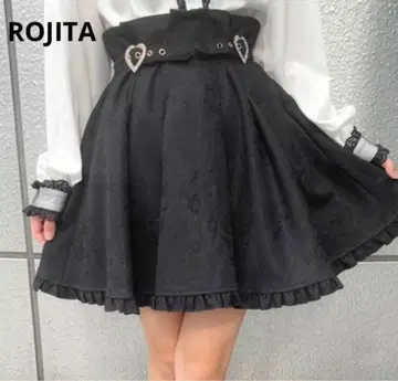 ROJITA 하트 버클 플레어 스커트 블랙