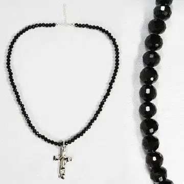 96면 컷 블랙스톤 숏 로자리오 목걸이 SILVER925