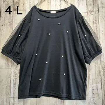 새상품급 펄 장식 튤 소매 티셔츠 블랙 4L 당일 발송