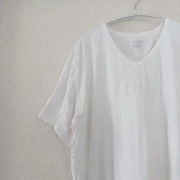 캘빈클라인 무지 티셔츠 V넥 반팔 XL 화이트 면 캐주얼