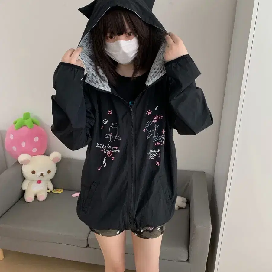고스캣 고양이귀 후드 가벼운 바람막이 자켓