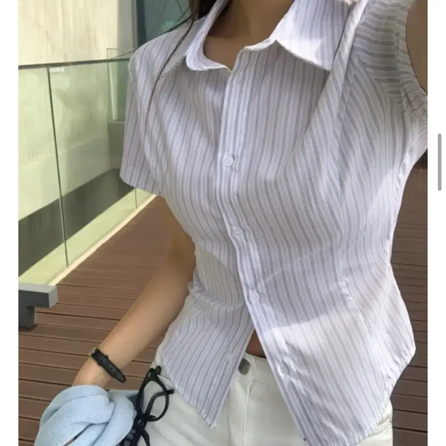 리얼코코 로셀 라인 셔츠 스트라이프 반팔(아이보리)