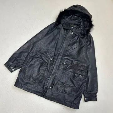 이탈리아제 Echt Leder 후드 퍼 달린 가죽 자켓 M