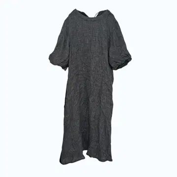 로와지르 앞뒤 2WAY 글렌체크 롱 원피스 린넨 100% 블랙