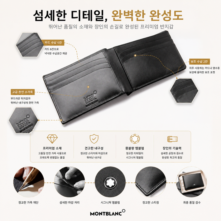 정품새제품) 새제품 몽블랑 14548 남자 반지갑 블랙 6CC