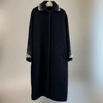 Drawer 펄 비즈 롱 코트 블랙