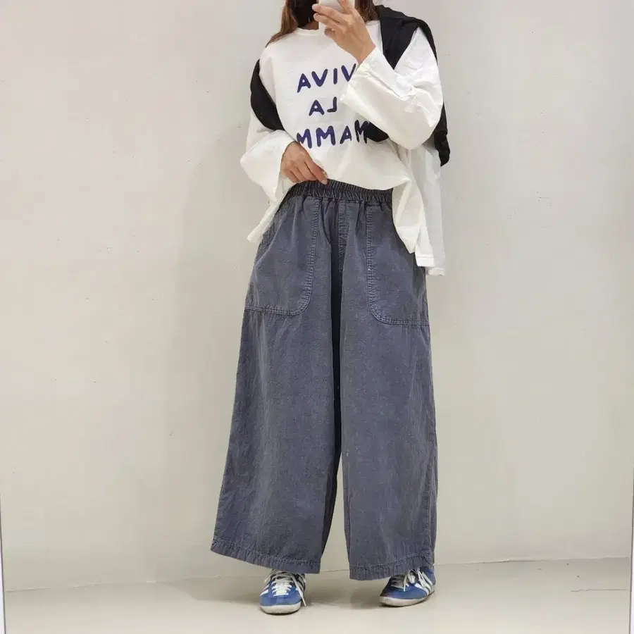 와이드 워싱 피그먼트 통바지