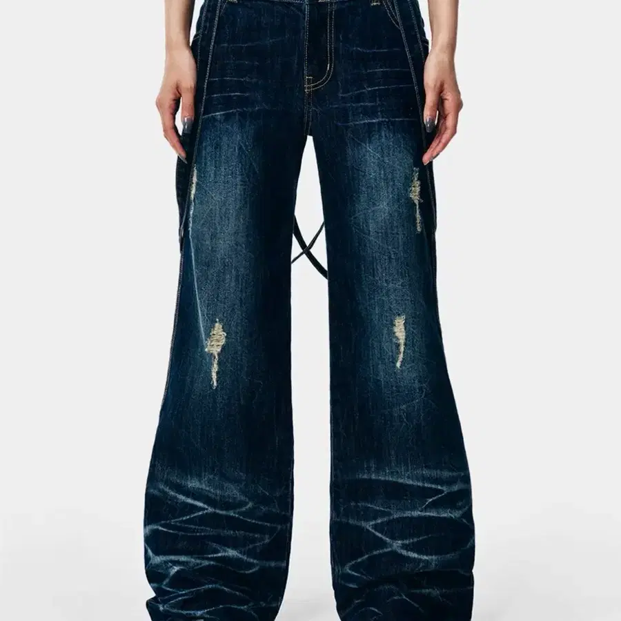 yeel CROSS STRAP FADED DENIM PANTS-S사이즈