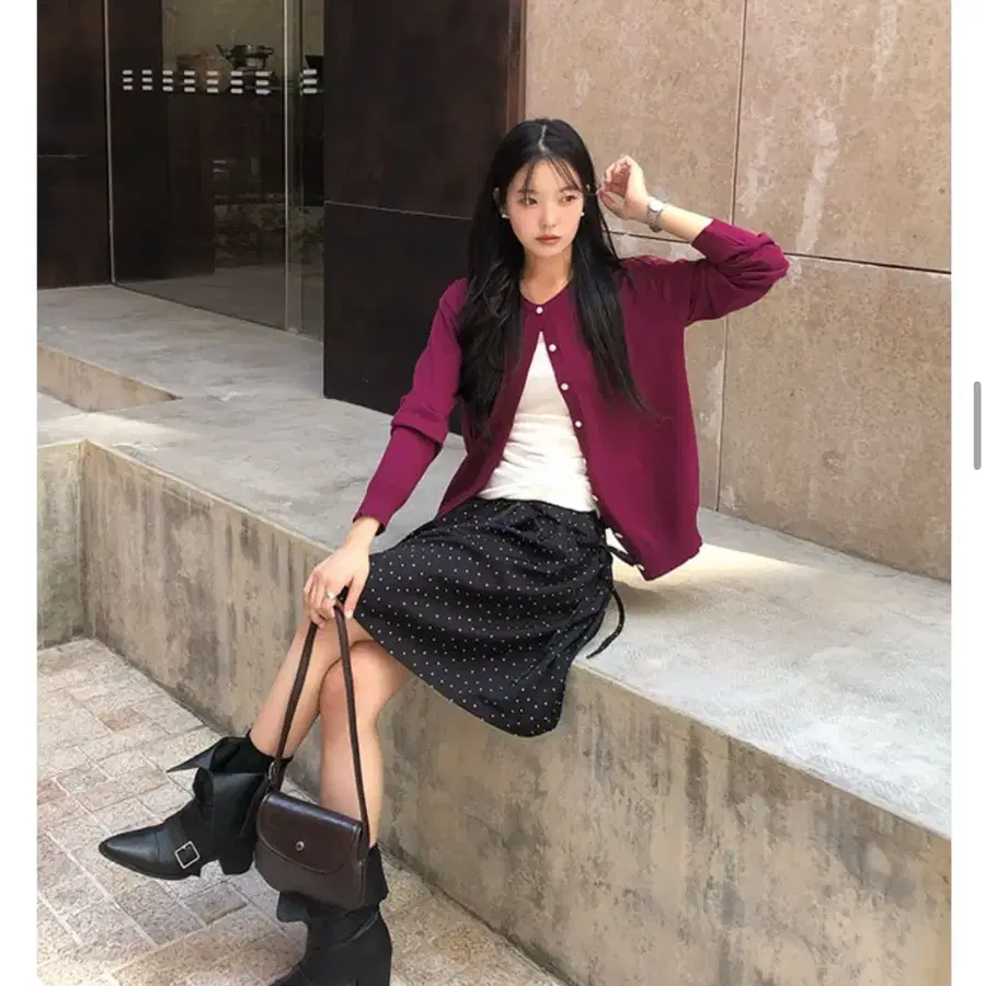 버이올렛 히든 버튼 가디건