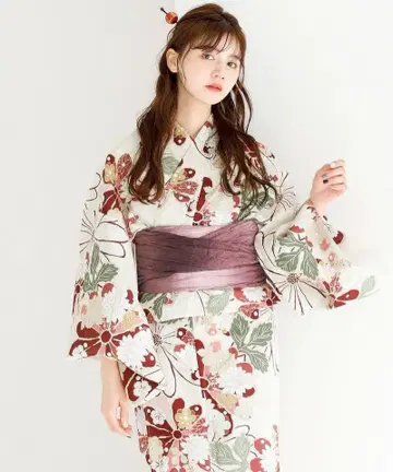 Dita 디타 교토 다홍색 고전 국화 유카타 일본 나막신 그라데이션 띠