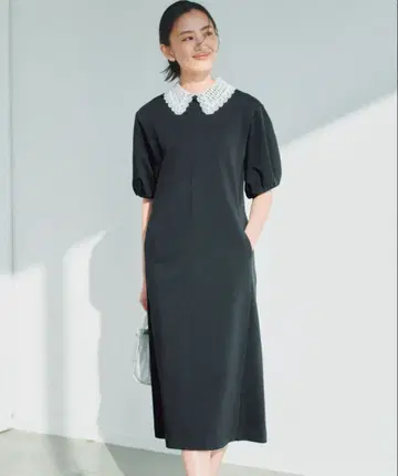 쿠미쿄쿠 레이스 옷깃 프렌치 테리 원피스