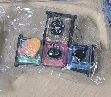 고양이 4구 led 키캡 키링