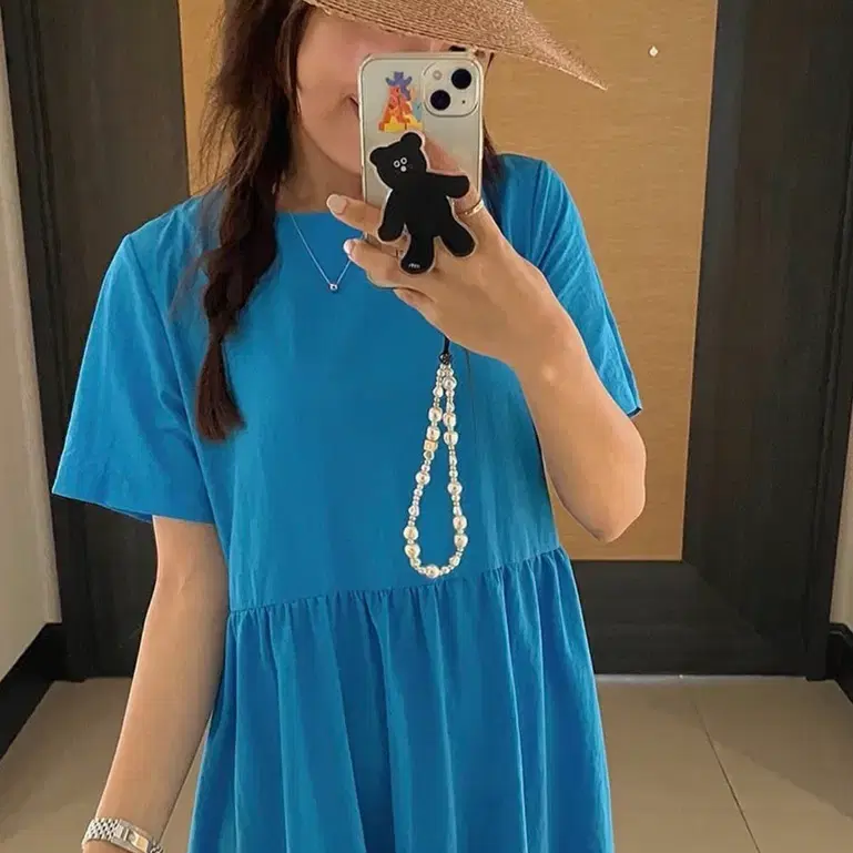 젬마월드 에어와샤 셔링원피스  샤크블루 숏기장 새상품