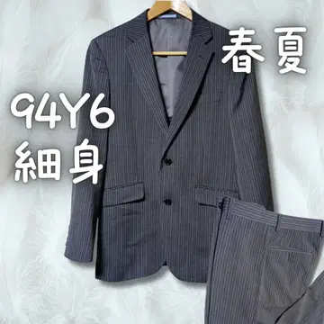 남성용 정장 세트 94Y6 슬림 그레이 스트라이프 봄/여름 백 오픈