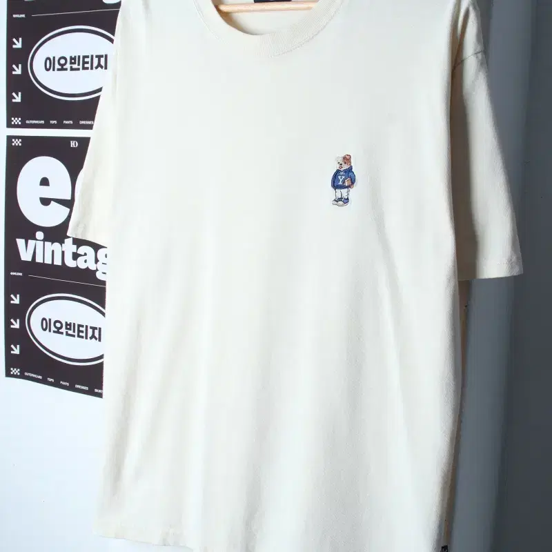 (L-XL) 예일 반팔 티셔츠 곰돌이자수 아이보리 올드스쿨-H35102