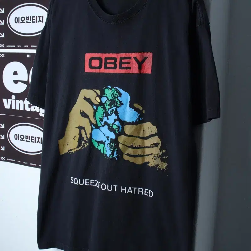 (L-2XL) 오베이 반팔 티셔츠 오버핏 에이징 올드스쿨-H35108