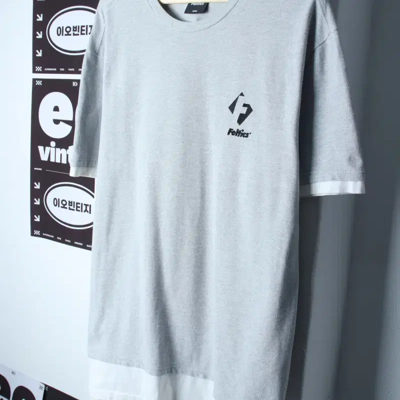 (L-XL) 펠틱스 반팔 티셔츠 오버핏 레이어드 그레이-H35114