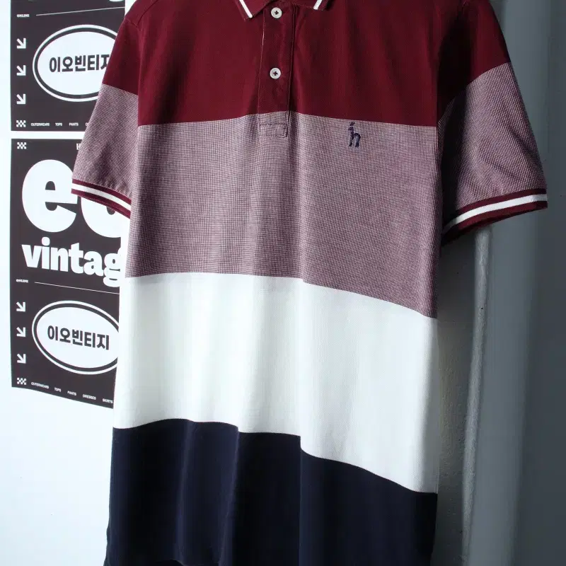 (XL-2XL) 헤지스 반팔 카라 티셔츠 스트라이프 배색-H35170
