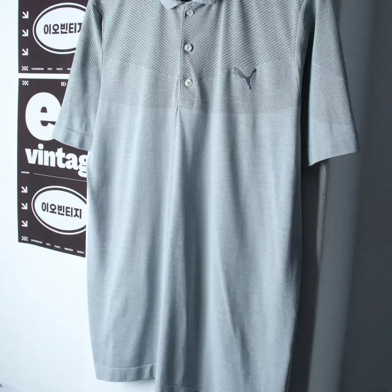 (L-2XL) 퓨마 반팔 카라 티셔츠 빅사이즈 기능성 그레이-H35177
