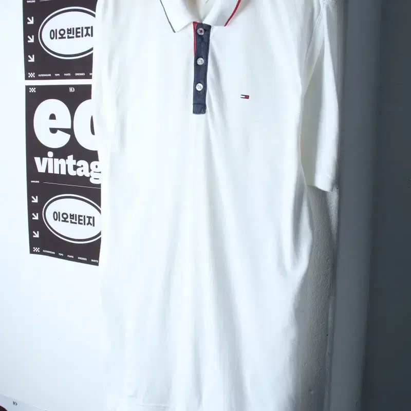 (M-XL) 타미힐피거 반팔 카라 티셔츠 오버핏 화이트-H35184