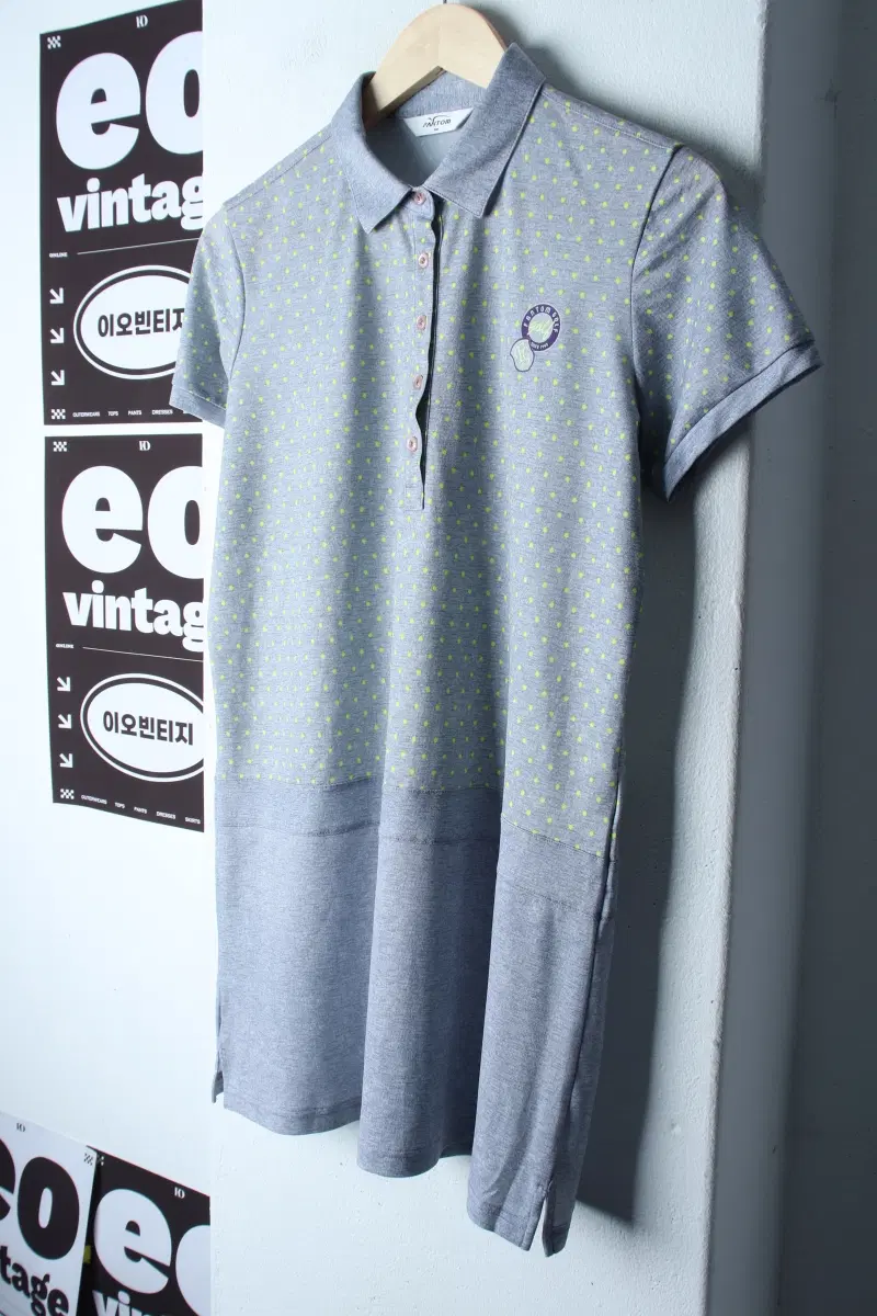 W(XL) 팬텀 반팔 카라 티셔츠 골프 기능성 도트 그레이 롱-H3519