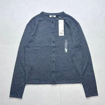 [미사용] UNIQLOU 메리노 블렌드 크루넥 가디건 다크 그레이