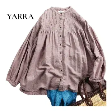 YARR 야라 코튼 린넨 핀턱 밴드 카라 셔츠 블라우스 더스티 핑크