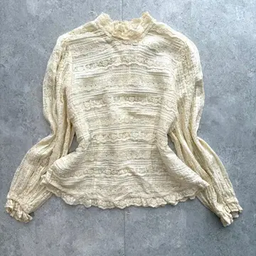 레이스 블라우스 긴팔 아이보리 면 100% 레트로 vintage 코케트