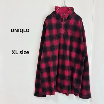 유니클로 하프 지퍼 플리스 XL 체크 무늬 레드 긴팔