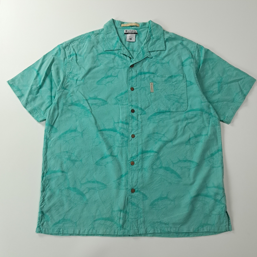 CA042 2XL 콜롬비아 00s 코튼레이온 아쿠아민트 리조트 반팔 셔츠