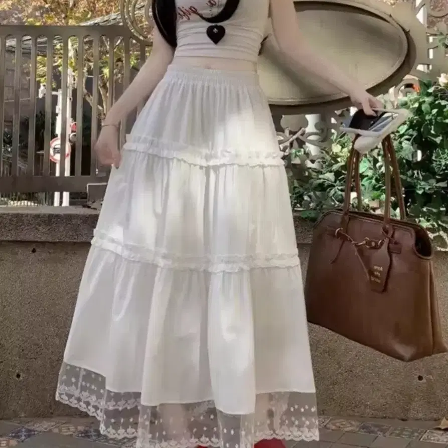 새상품) 화이트 레이스 롱 스커트