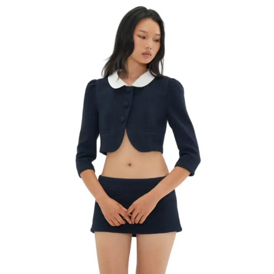 SWEETCHILLING 스위트칠링 자켓 비대칭 컬러 블록 라운드넥 트위드 정장