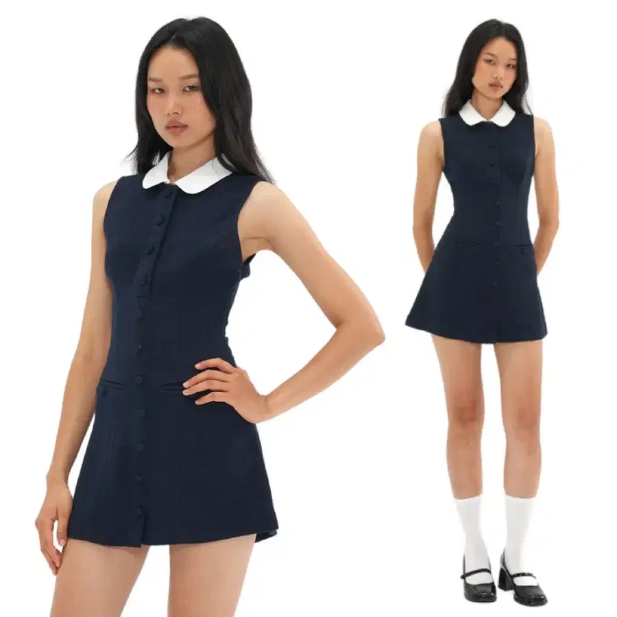 SWEETCHILLING 스위트칠링 원피스 컬러 블록 라운드넥 민소매 A라인 드레스