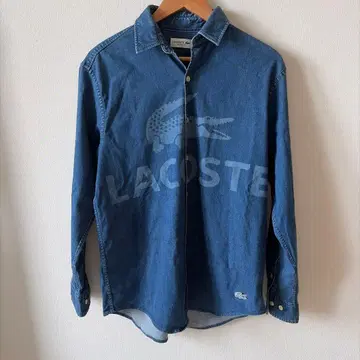 LACOSTE 데님 셔츠 인디고 블루 빅 로고 자수 긴팔