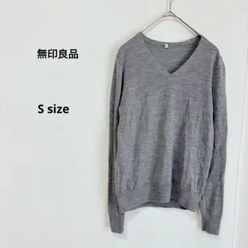 무인양품 MUJI 울 실크 V넥 스웨터 S 그레이 긴팔