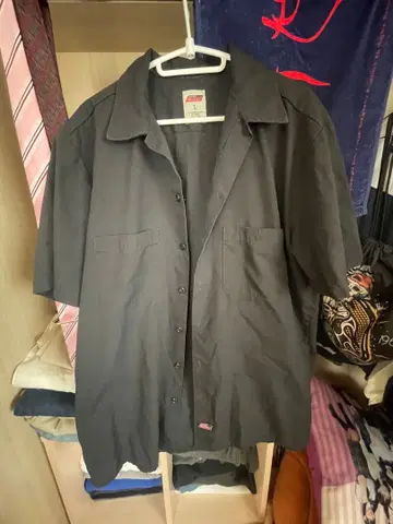 깔끔한 캐주얼 Dickies 반팔 워크 셔츠 블랙 L 사이즈