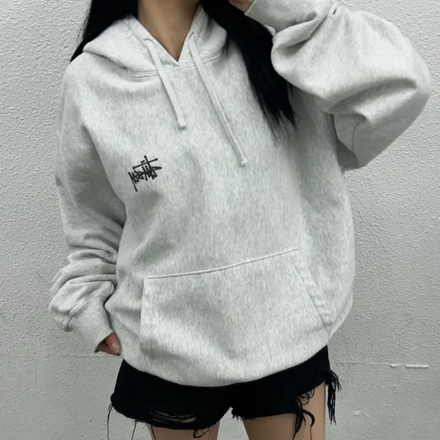 스투시 백로고 백멜란지 후드 XL